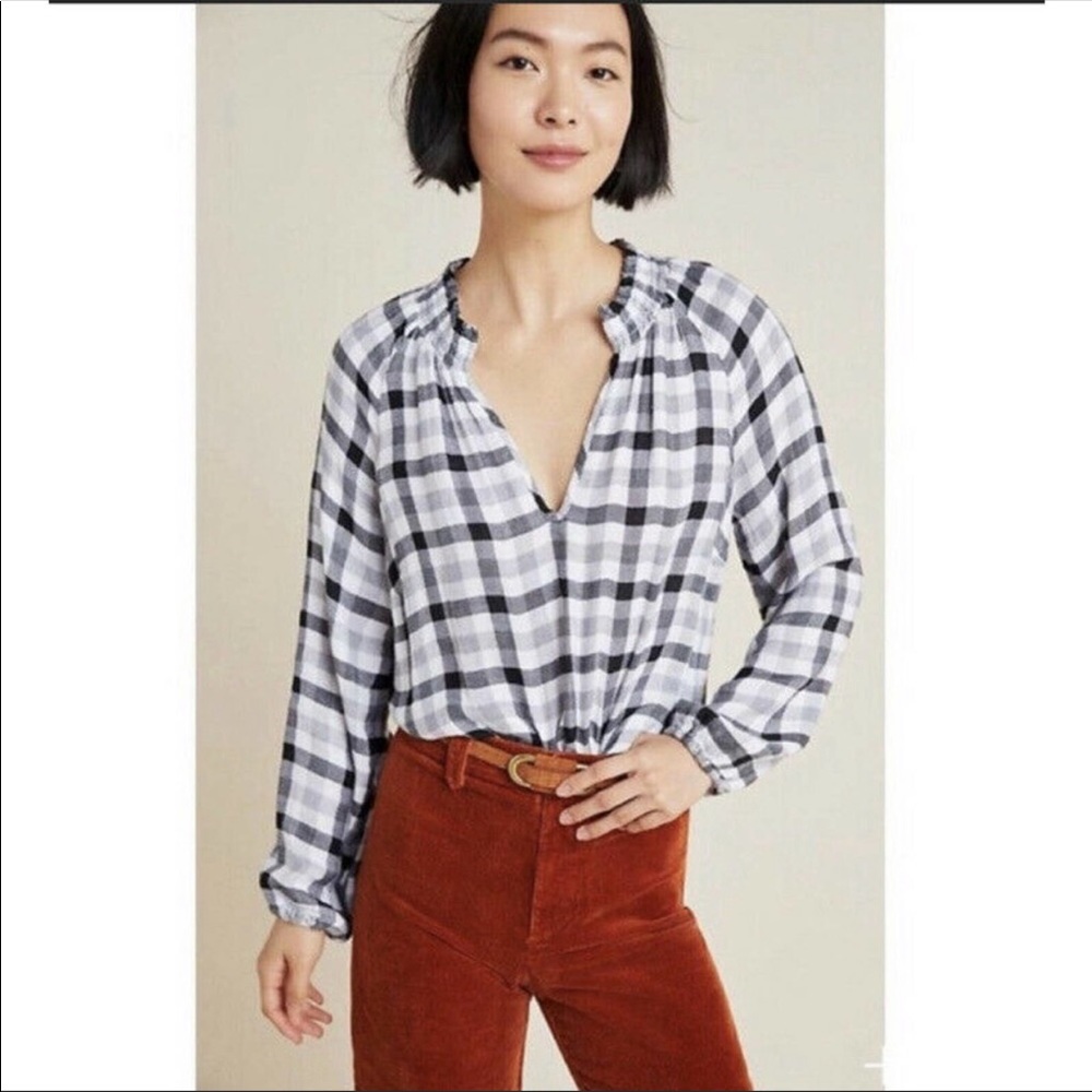 Anthropologie Cloth&Stone Sara Plaid Blouse